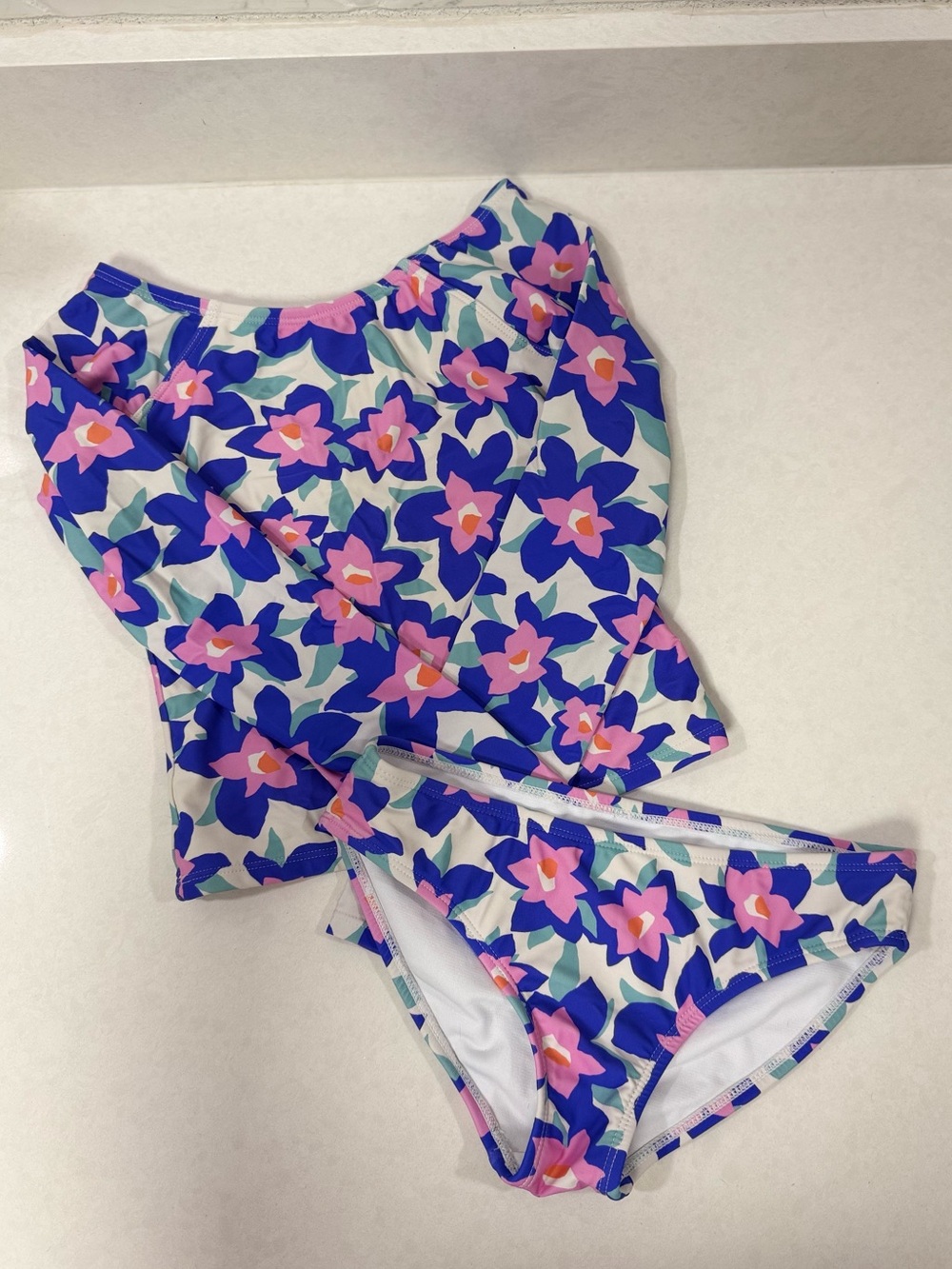 Raisins Girls Floral Rashguard Two-Piece - Blue & Pink